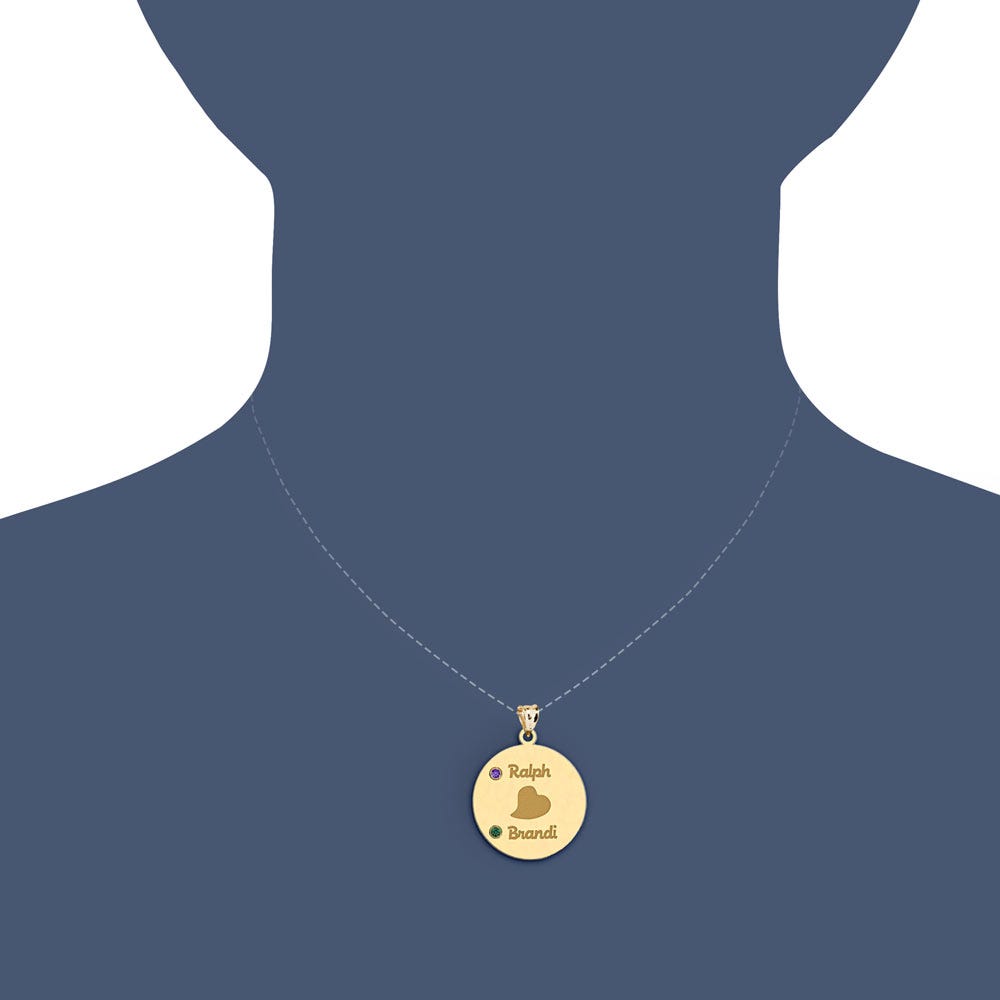 Personalized Couples Round Pendant With Two Birthstones & Names
