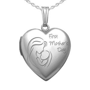 Sterling Silver "First Mother's Day" Heart Photo Locket