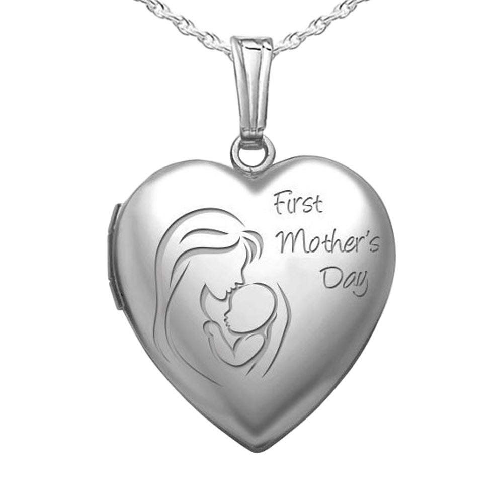 Sterling Silver "First Mother's Day" Heart Photo Locket