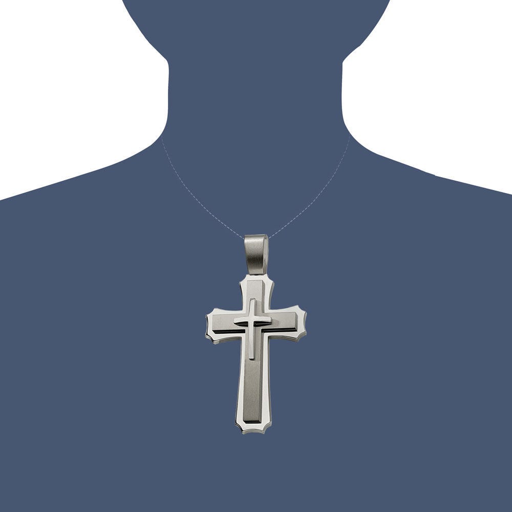 Stainless Steel Cross Pendant 24in Necklace