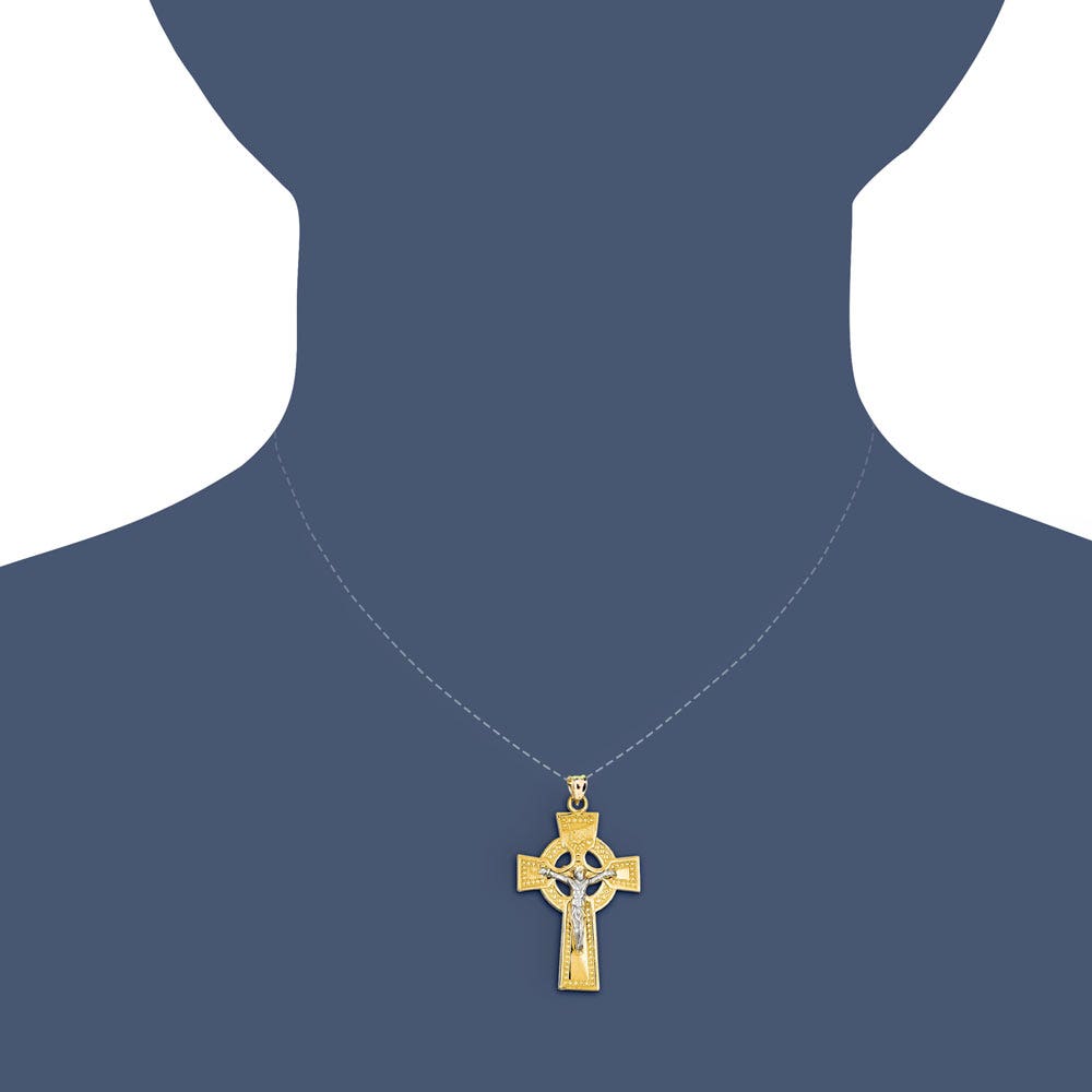 14k Two-tone INRI Celtic Crucifix Pendant