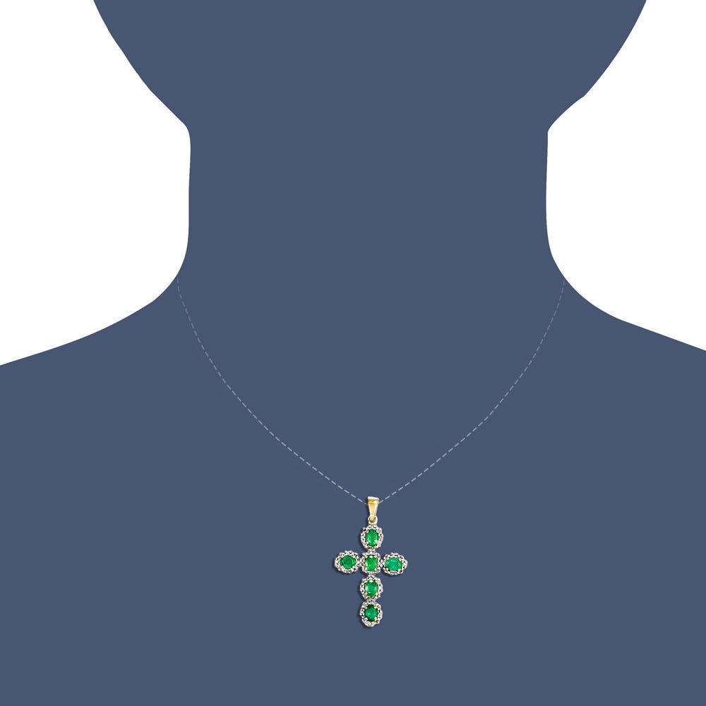 14k Diamond & Emerald Cross Pendant