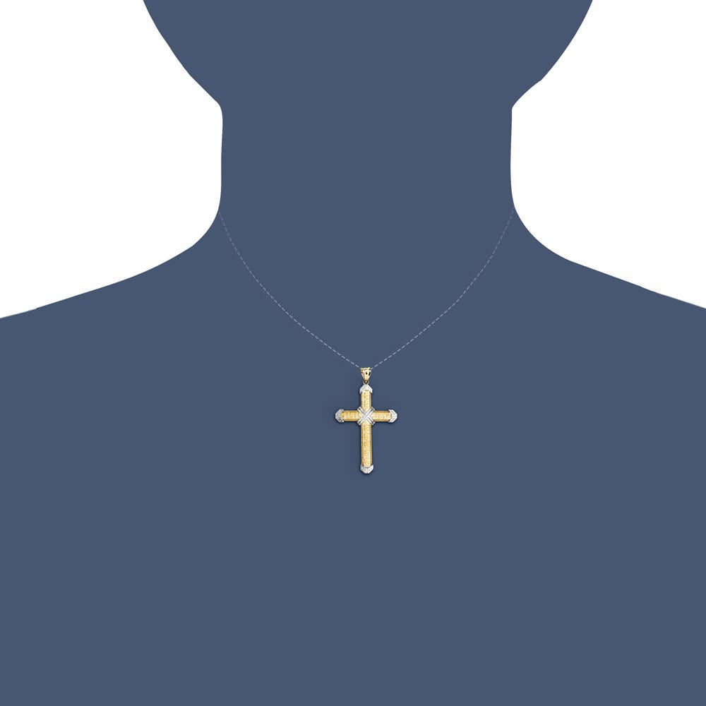 14k and Rhodium Cross Pendant