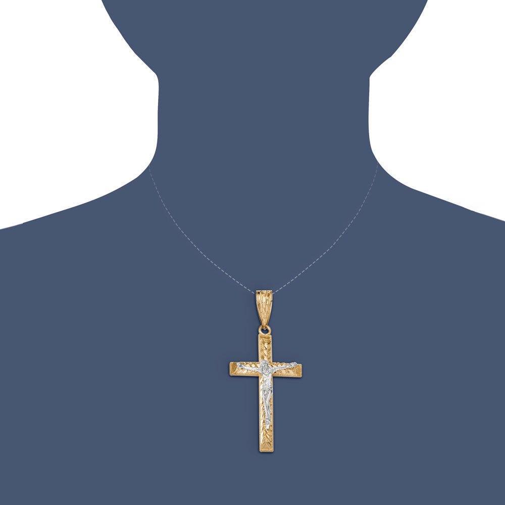 14k Two-tone Diamond-cut Crucifix Pendant