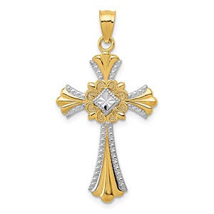 14k w/Rhodium Cross Pendant