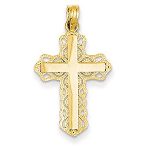 14K Lace Trim Cross Pendant