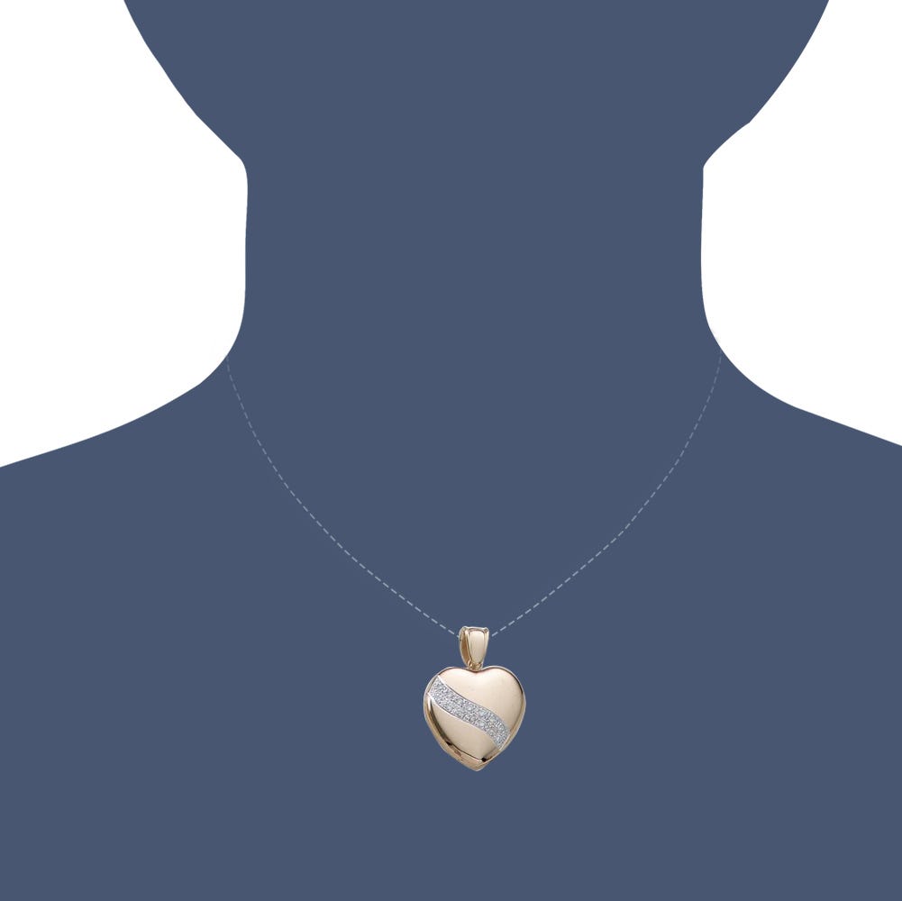 Solid 14k Yellow Gold Premium Weight Heart Photo Locket with Diamonds