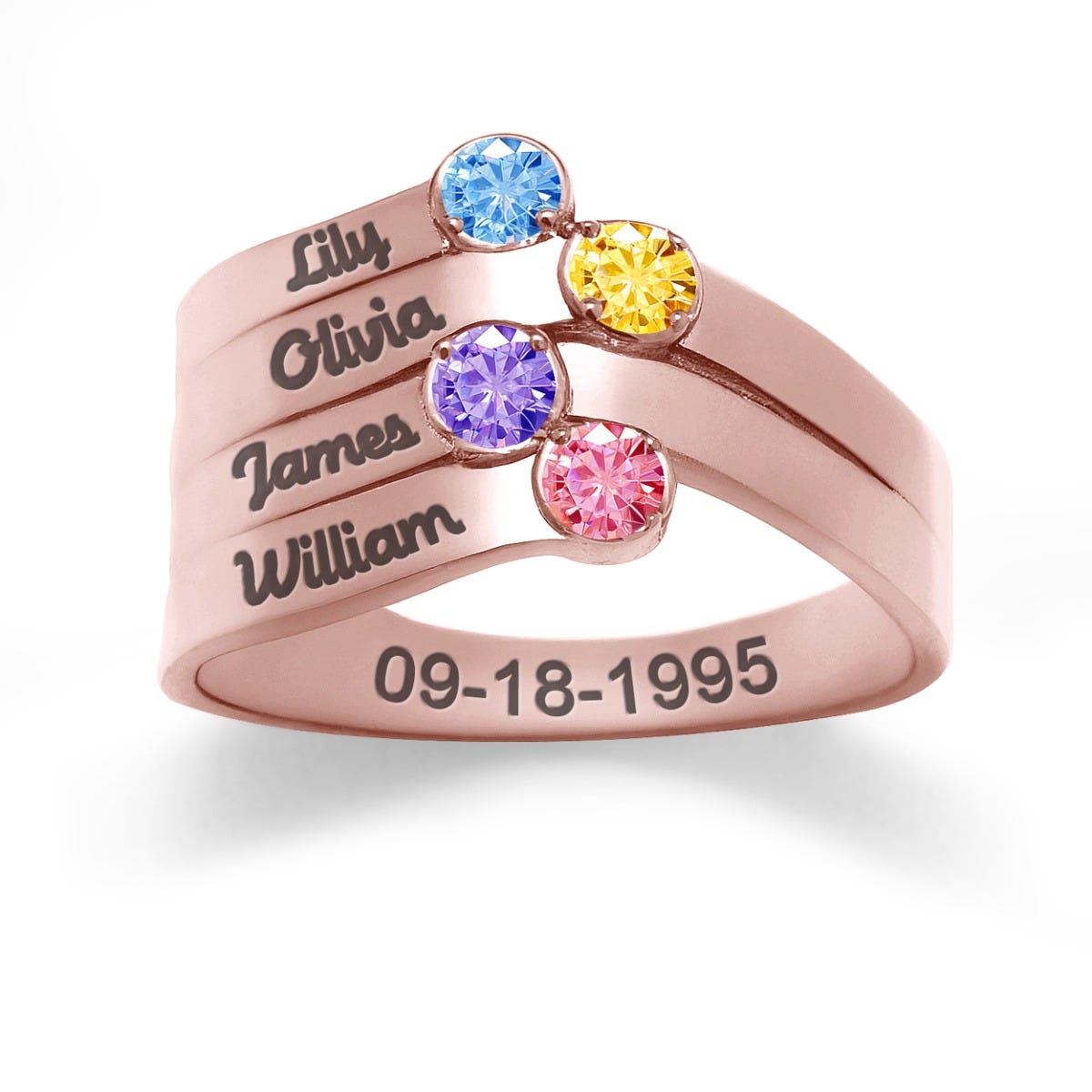 4 Round Wave Ring With Names