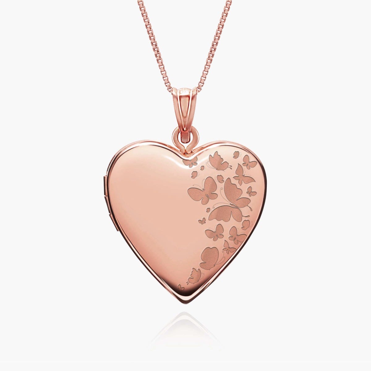 Rose Gold Plated "Butterflies" Heart Photo Locket