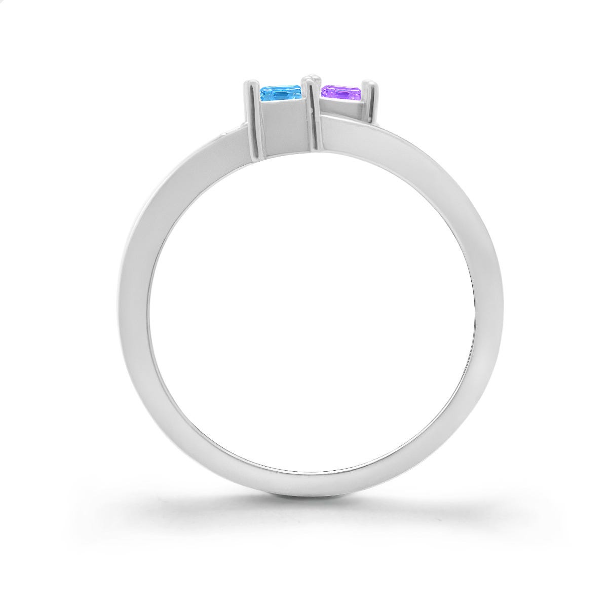 Square Shaped 2 Birthstone Wavy Ring