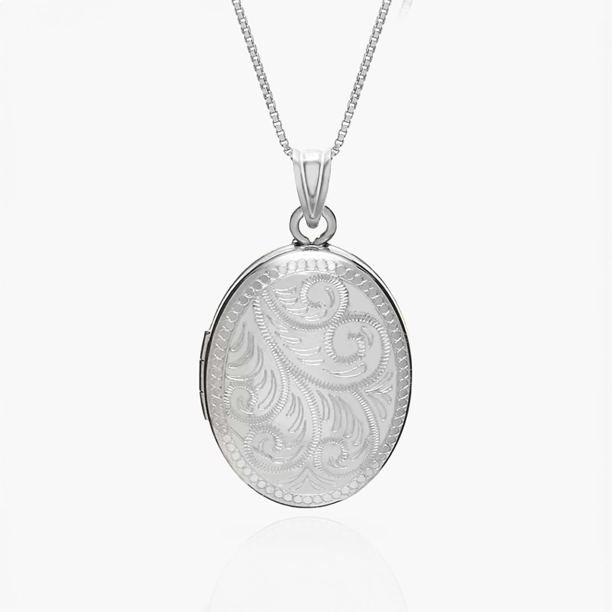Sterling Silver Floral Oval Photo Locket