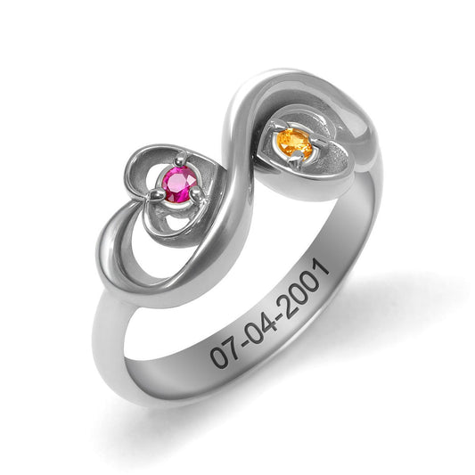 Two Hearts Infinity Birthstone Ring