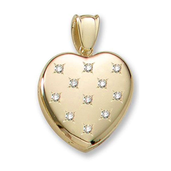 18k Premium Weight Yellow Gold Diamond Heart Picture Locket