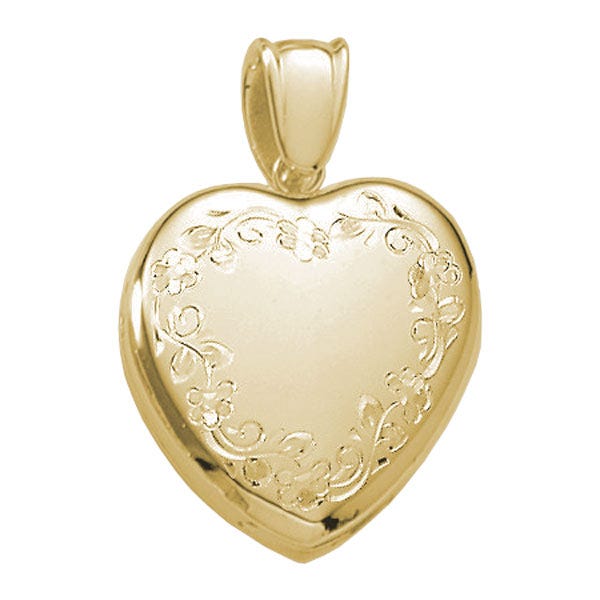 18k Premium Weight Hand Engraved Yellow Gold Heart Picture Locket