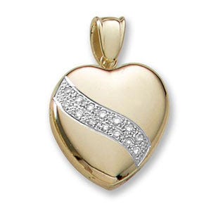 18k Premium Weight Yellow Gold Heart Diamond Sash Heart Locket