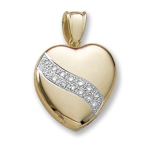 18k Premium Weight Yellow Gold Heart Diamond Sash Heart Locket