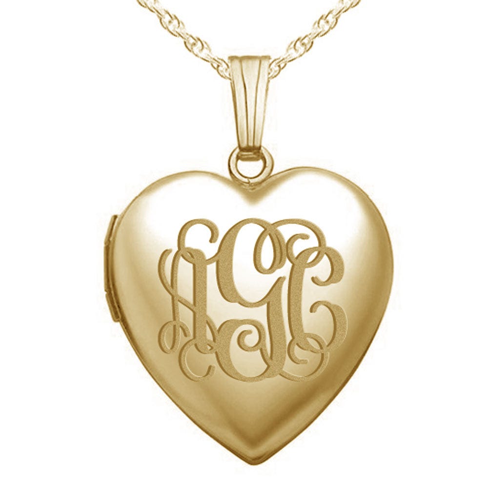 Yellow Gold Monogram Initial Heart Photo Locket