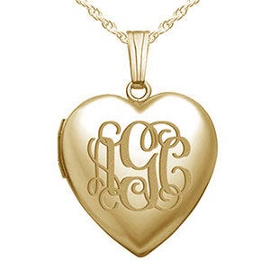 Yellow Gold Monogram Initial Heart Photo Locket