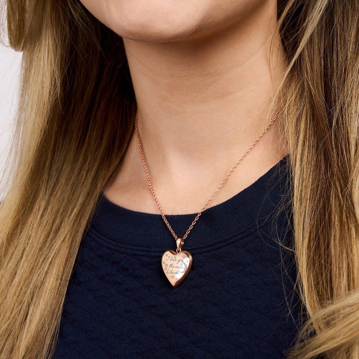 Rose Gold Plated " To The Moon & Back" Heart Photo Locket