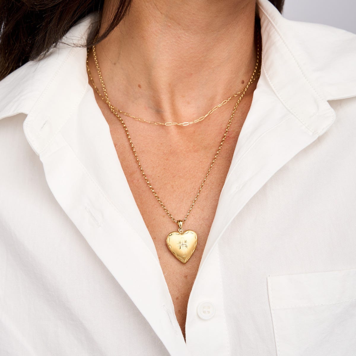 14k Gold Filled Cross Heart Photo Locket with CZ
