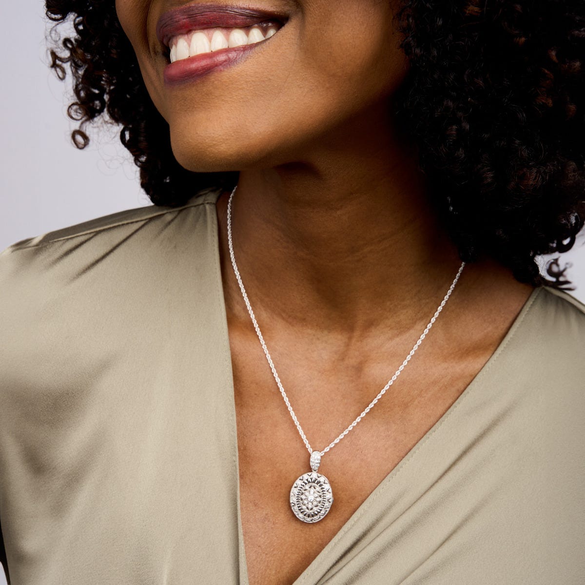 Sterling Silver Cubic Zirconia or CZ Oval Photo Locket